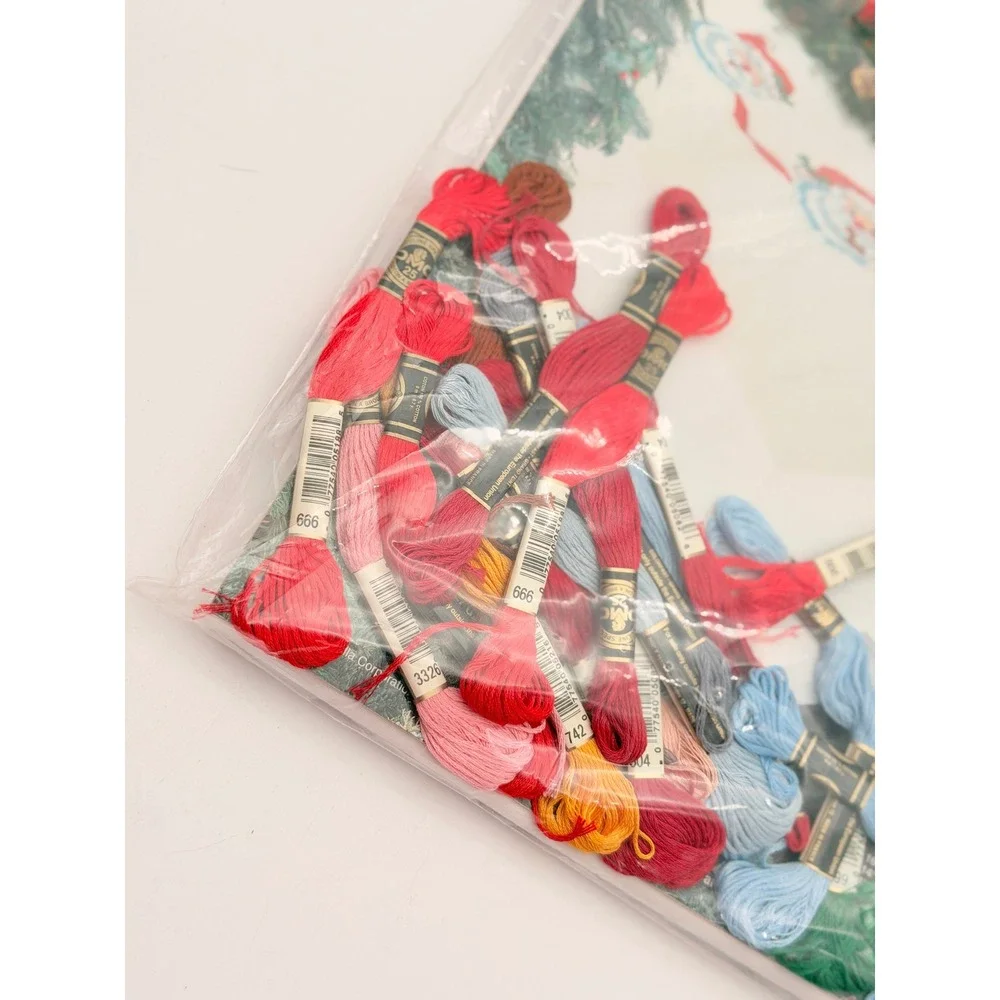 Bucilla Jolly Santas Stamped Cross Stitch Tablecloth Kit 83261 52x70 Christmas